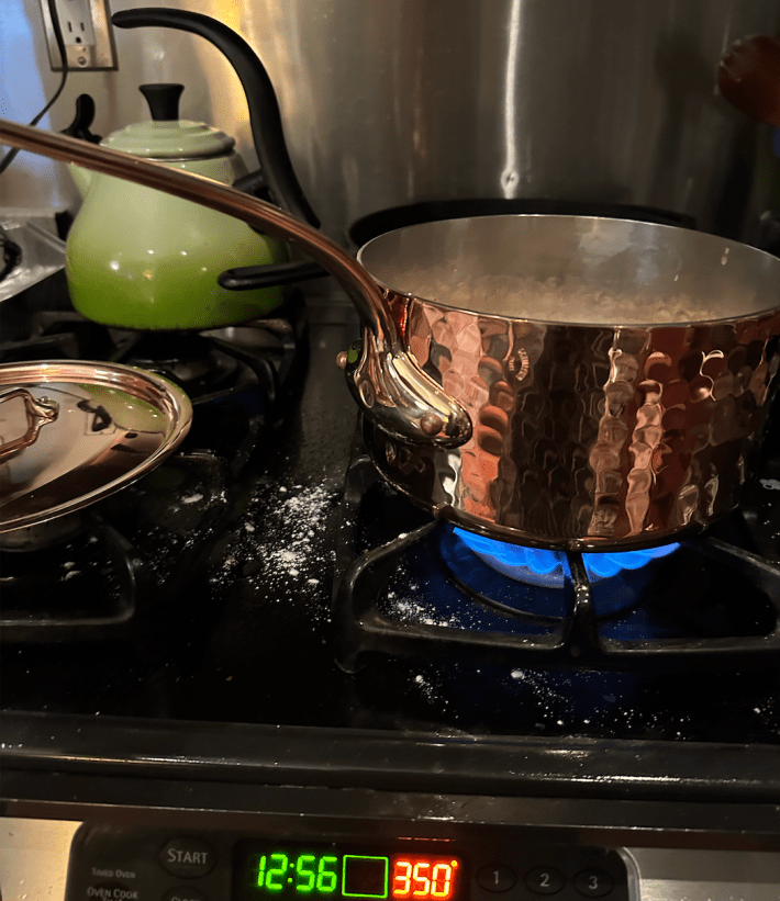 copper pot on the stove